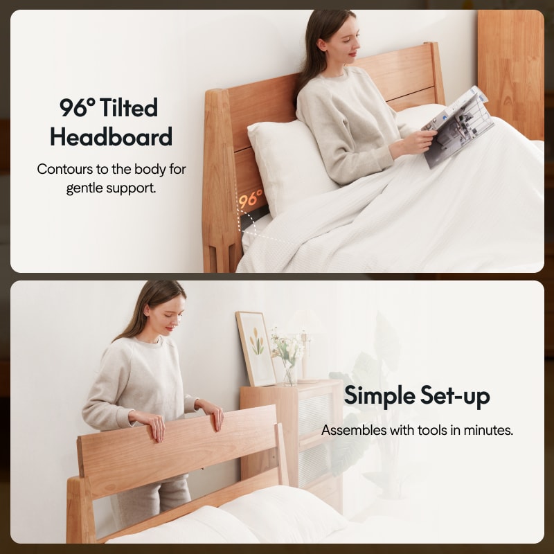 FlexiSpot Kana Japanese Joinery Bed with Headboard | Simple Design